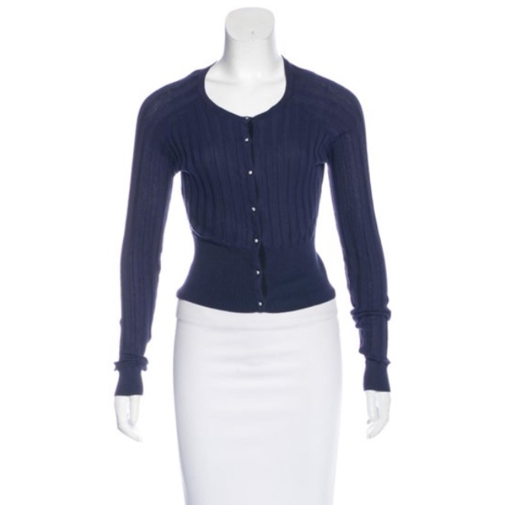 Wes Gordon navy ribbed cotton cashmere cardigan xs